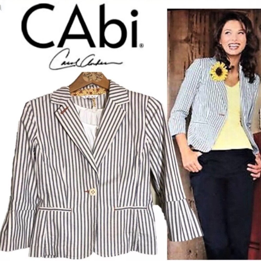 Gorgeous Vintage cabi Spring 2008 Nautical Navy & White Ticking Blazer